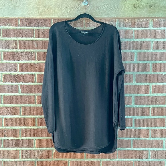 Eileen Fisher Rolled Hem Tunic Sweater in Black 100% Merino Wool Size XL - Picture 5 of 6